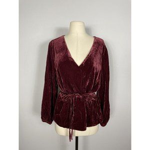 J. Crew Style J4962 Burgundy 3/4 Sleeve Faux Wrap Velvet Blouse Women’s 16